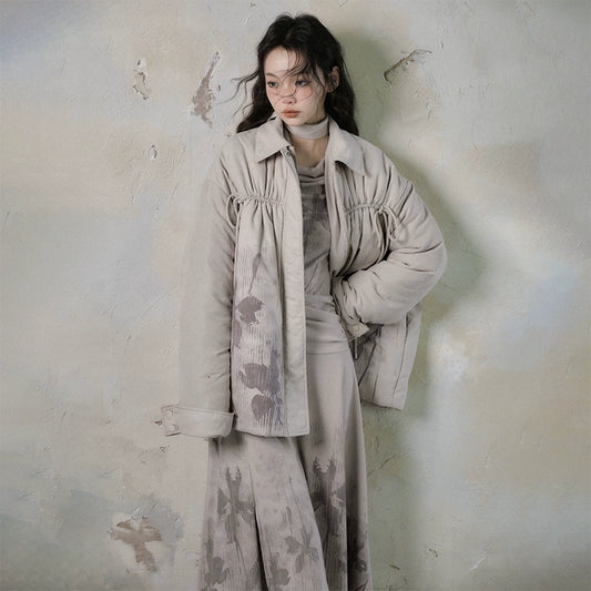 Floating Light Flower Shadow Drawstring Down Coat