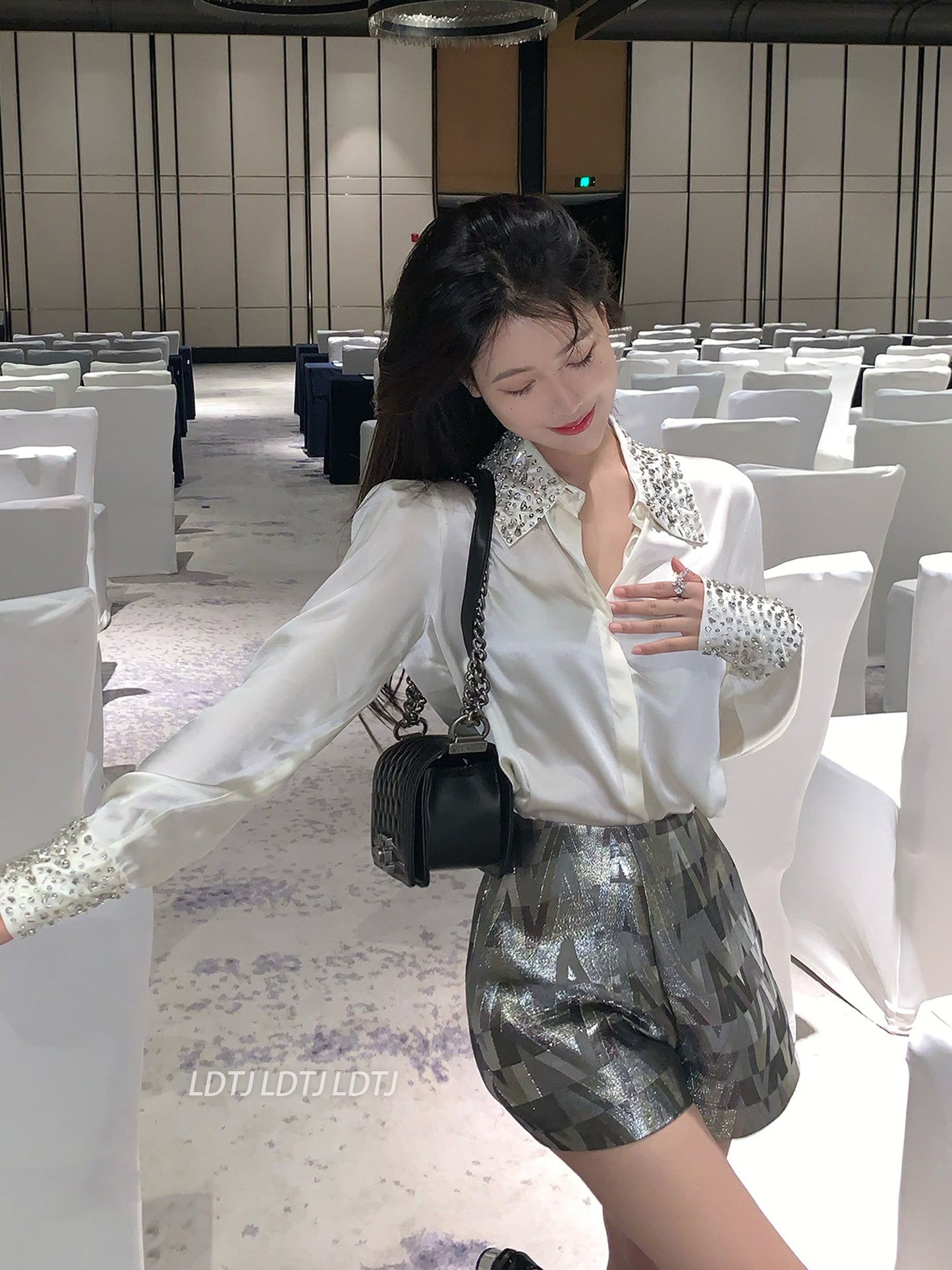 Silk Celeb Shirt & Silver Pants