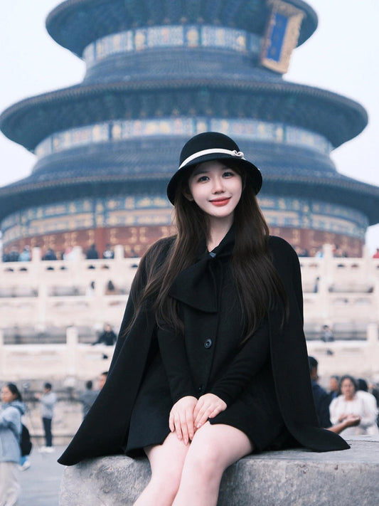 Reversible Cashmere Coat – Hepburn-Style Petite Cape Woolen Jacket