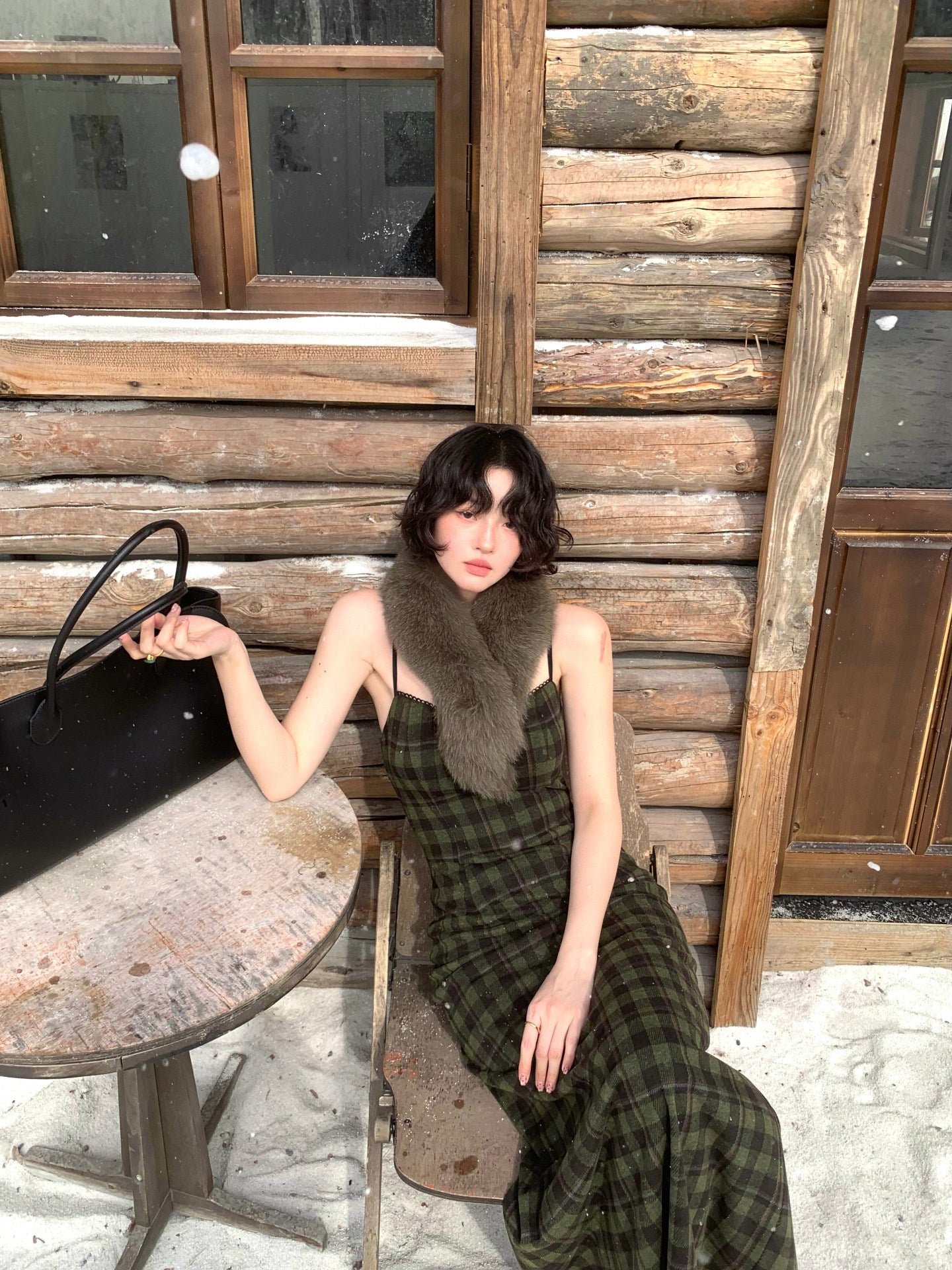 Yanlan Plaid Lace Slip Dress