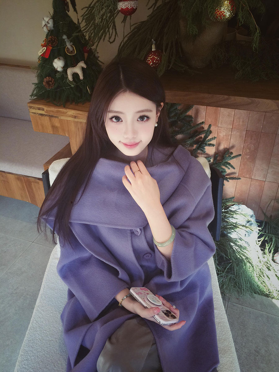 Purple Reversible Cashmere Coat – Luxurious Woolen Scarf Cape