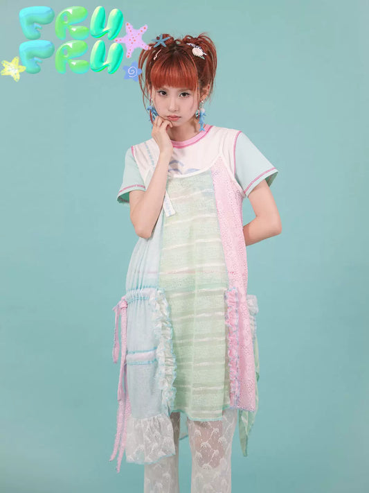 Gollum Store Original Girls' Lace Hollow-Out Patchwork Summer Niche Layered Strappy Camisole Dress