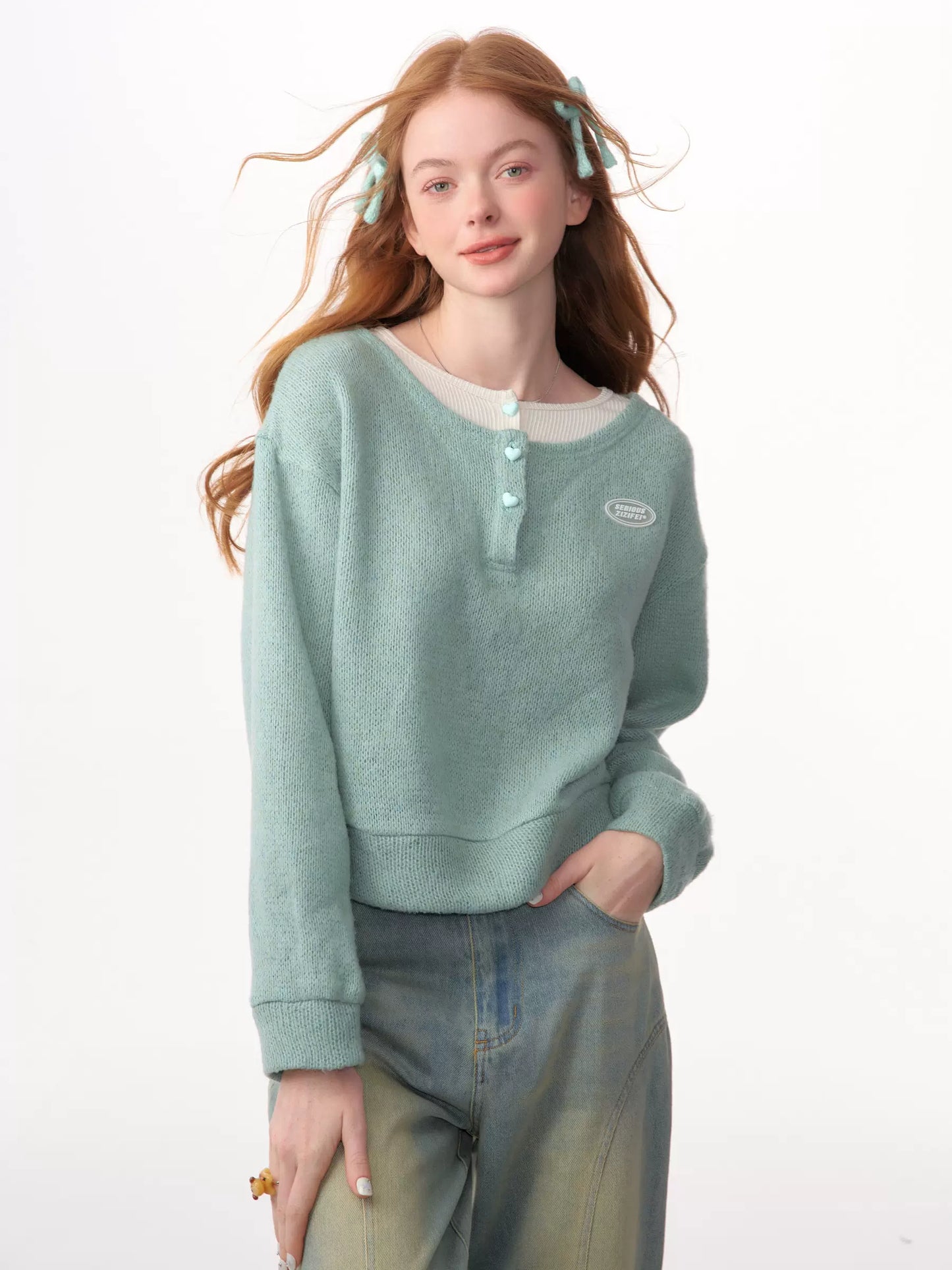 Suéter falso de dos piezas | Diseño retro cálido y perezoso para otoño/invierno