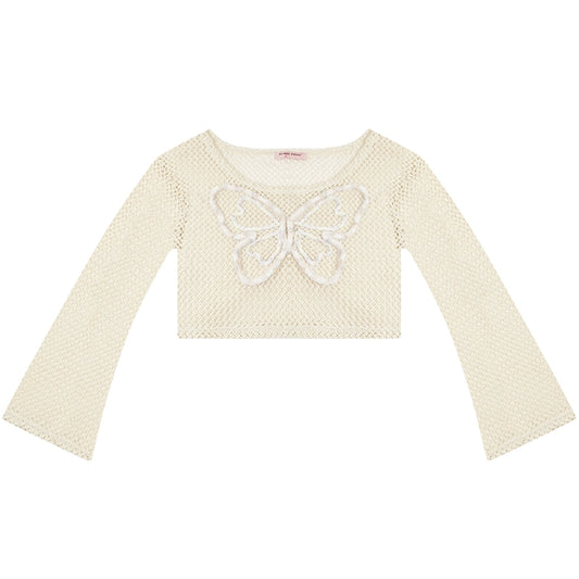 Летняя трикотажная рубашка с короткими рукавами и принтом бабочки | Солнцезащитный дизайн в стиле ретро |