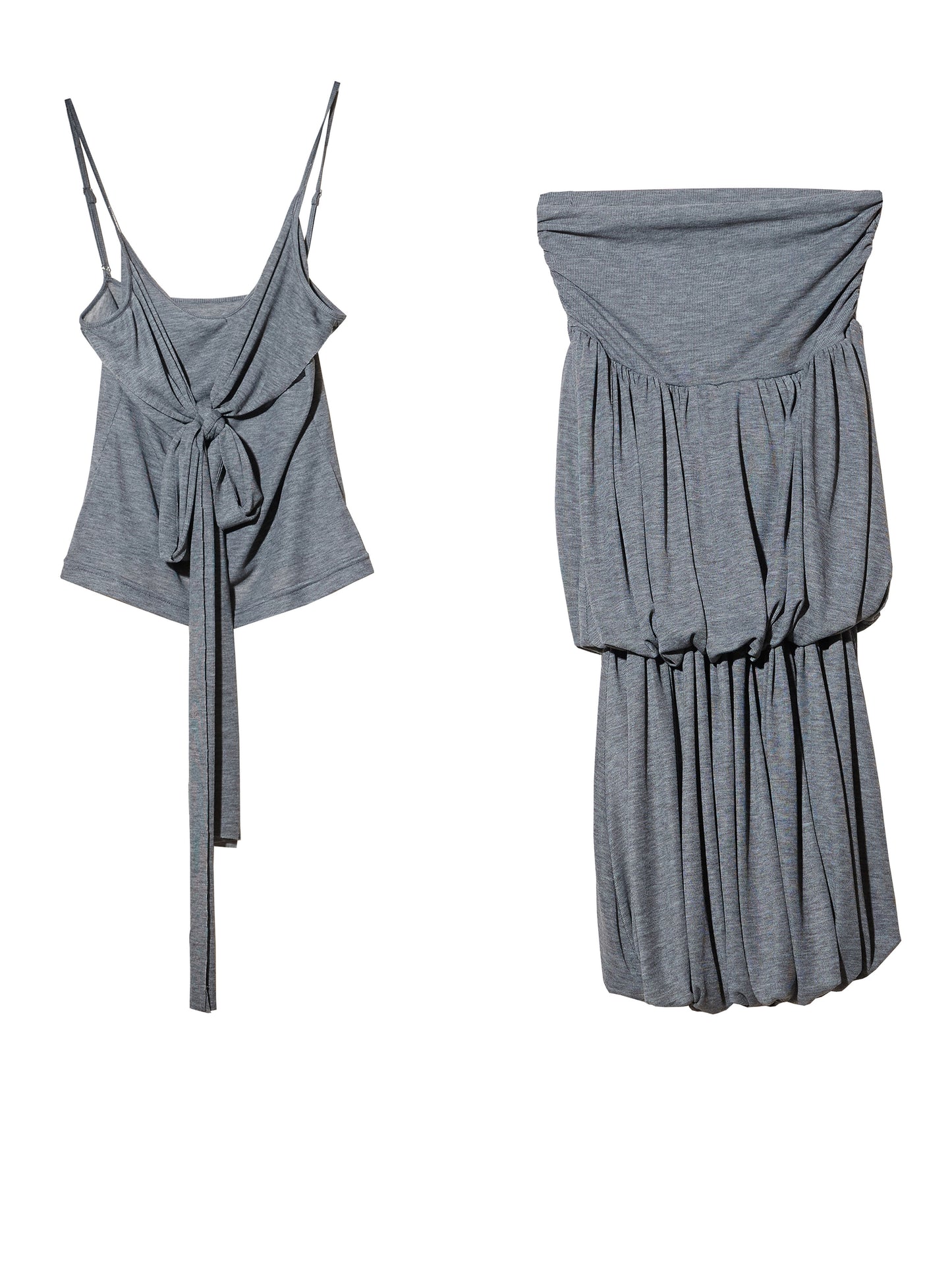 Pleated Balloon Knit Vest Dress | Lightweight Two-Piece Dress