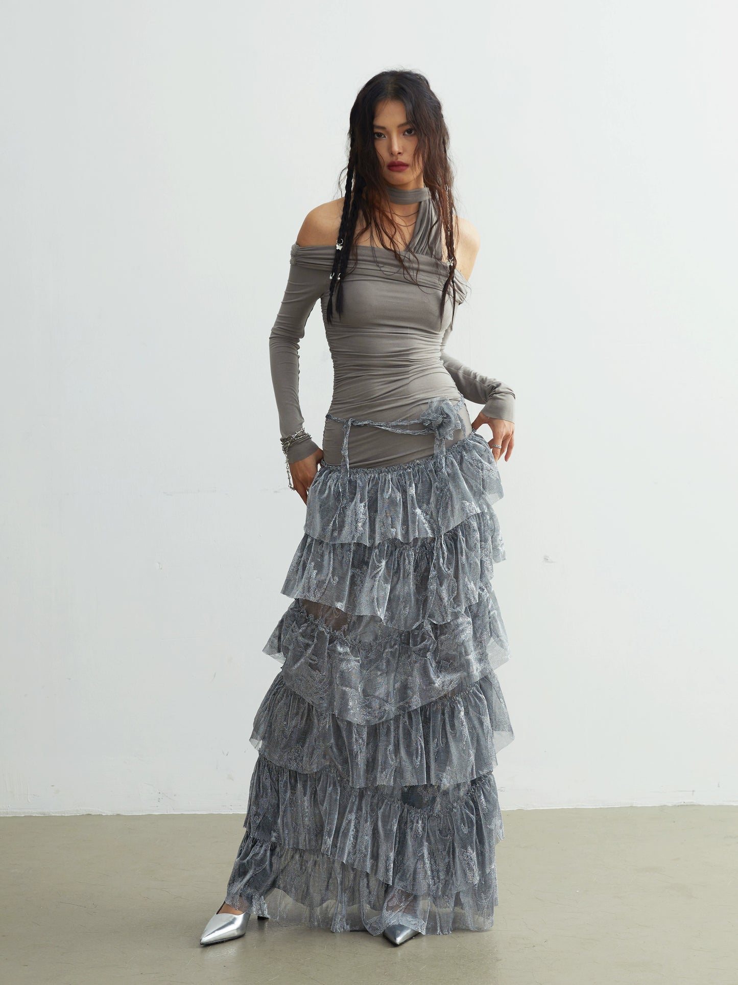 Jungle Style Off Shoulder Knitted Long Dress