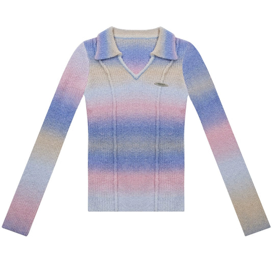 স্ট্রাইপড গ্রেডিয়েন্ট পোলো টি-শার্ট | শরৎ/শীতের জন্য স্লিম ফিট রেট্রো ডিজাইন