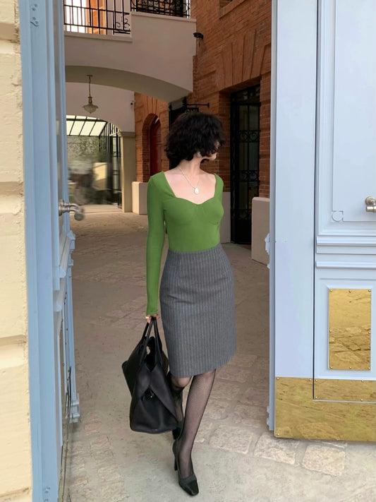 Cloud Mousse Square Neck Slim Knit Base Top – Elegant Innerwear