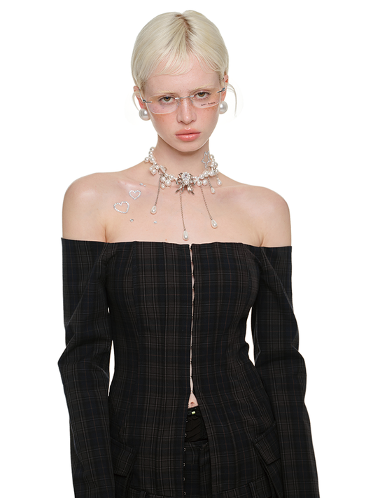 Checked Hook-Front Blazer – Slim Fit Statement Suit Jacket