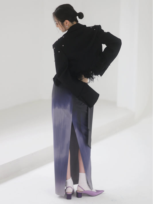 오로라 플로잉 섀도우 프린트 롱스커트