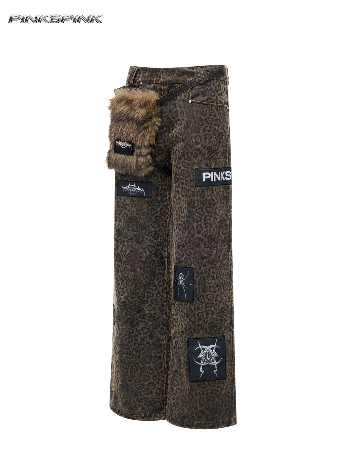 Leopard Print Cargo Pants with Black Metal Rock Embroidery