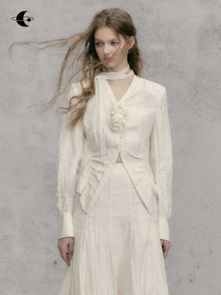 French V-neck Shirt Set