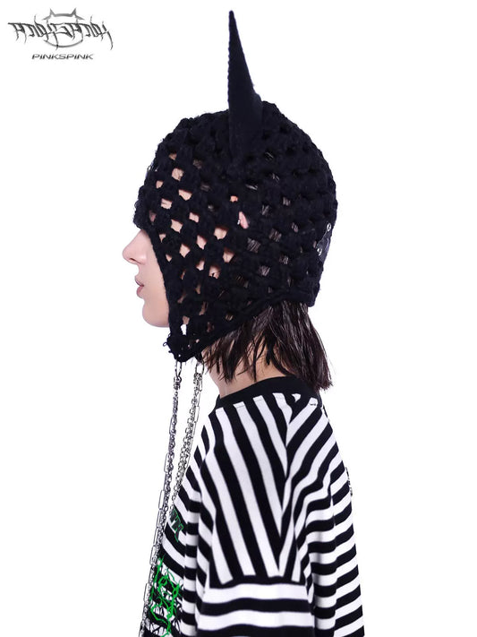 24 AW Original Hole Knit Hanging Chain Cat Ear Cap