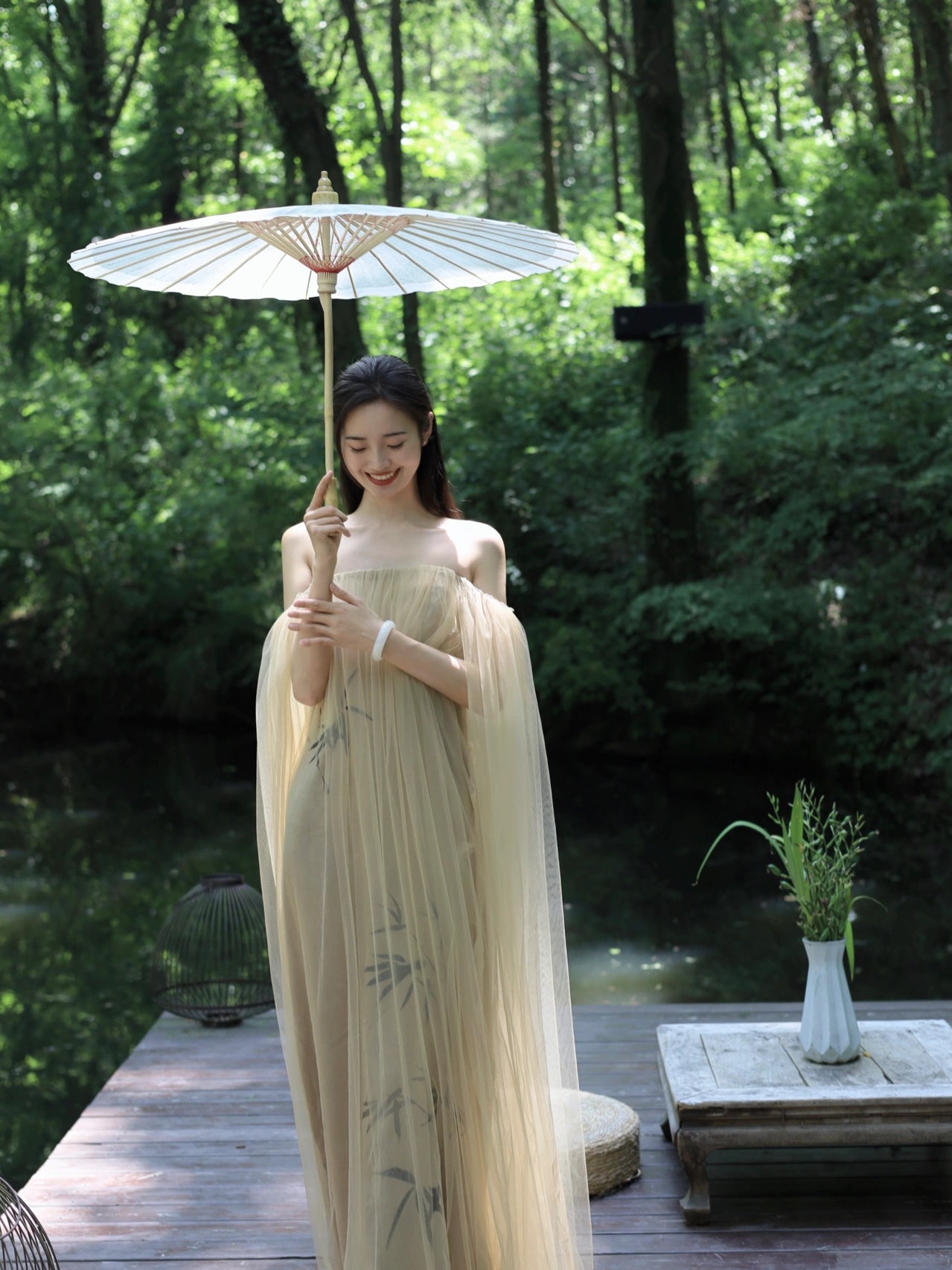 Ink Qipao Mesh Bra Dress