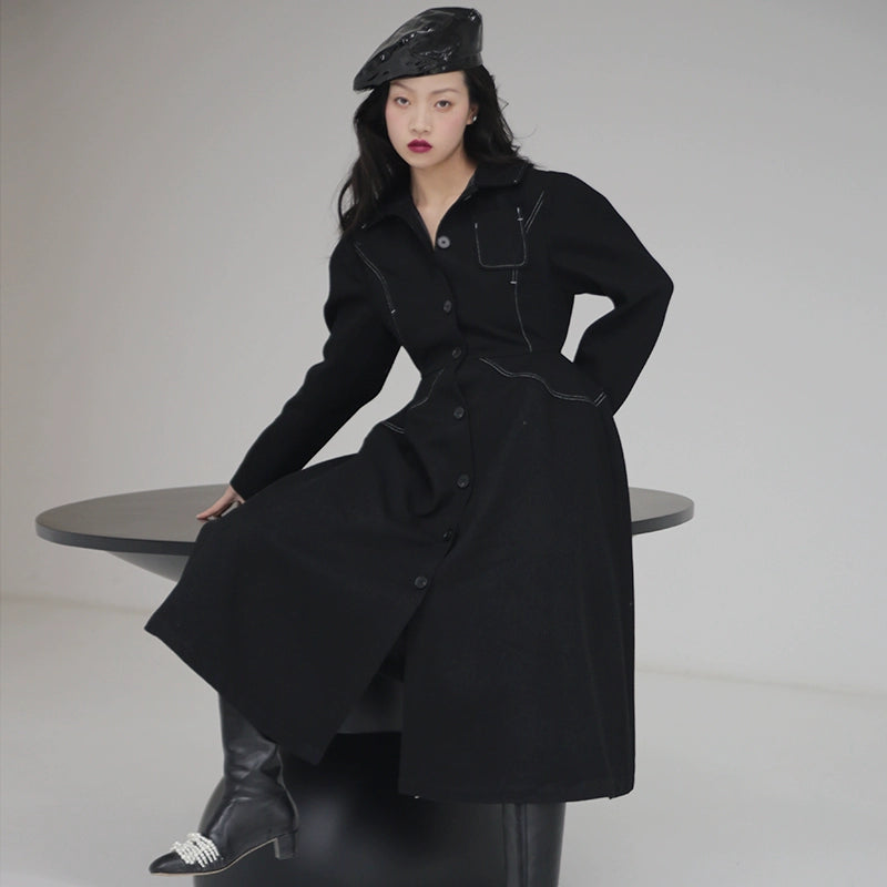 Hepburn Style Retro Waistband Woolen Skirt Jacket D422