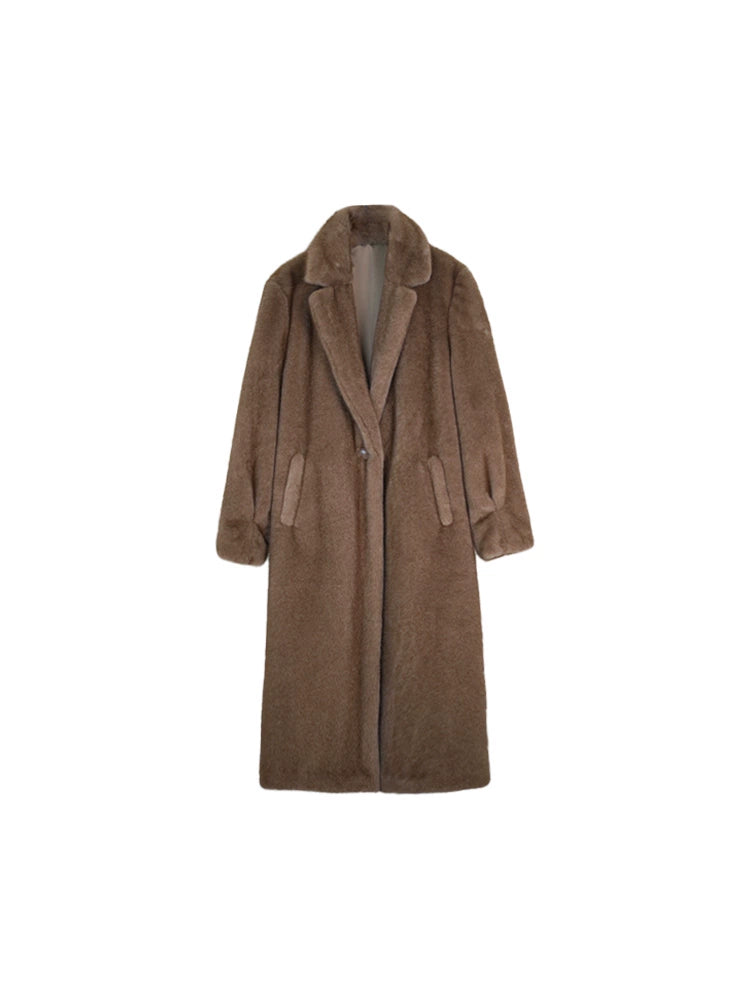 Long Fur Lapel Coat – Silky Mocha Eco-Friendly Style