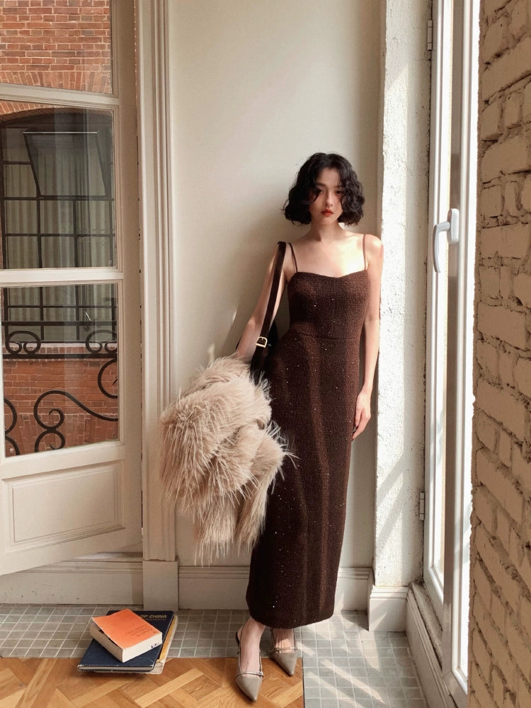 Xinghai Sequin Suspender Wool Dress – Radiant Winter Look