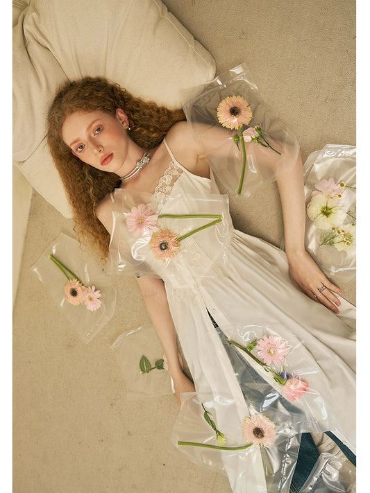 فستان بحزام الساق مرقع بالدانتيل