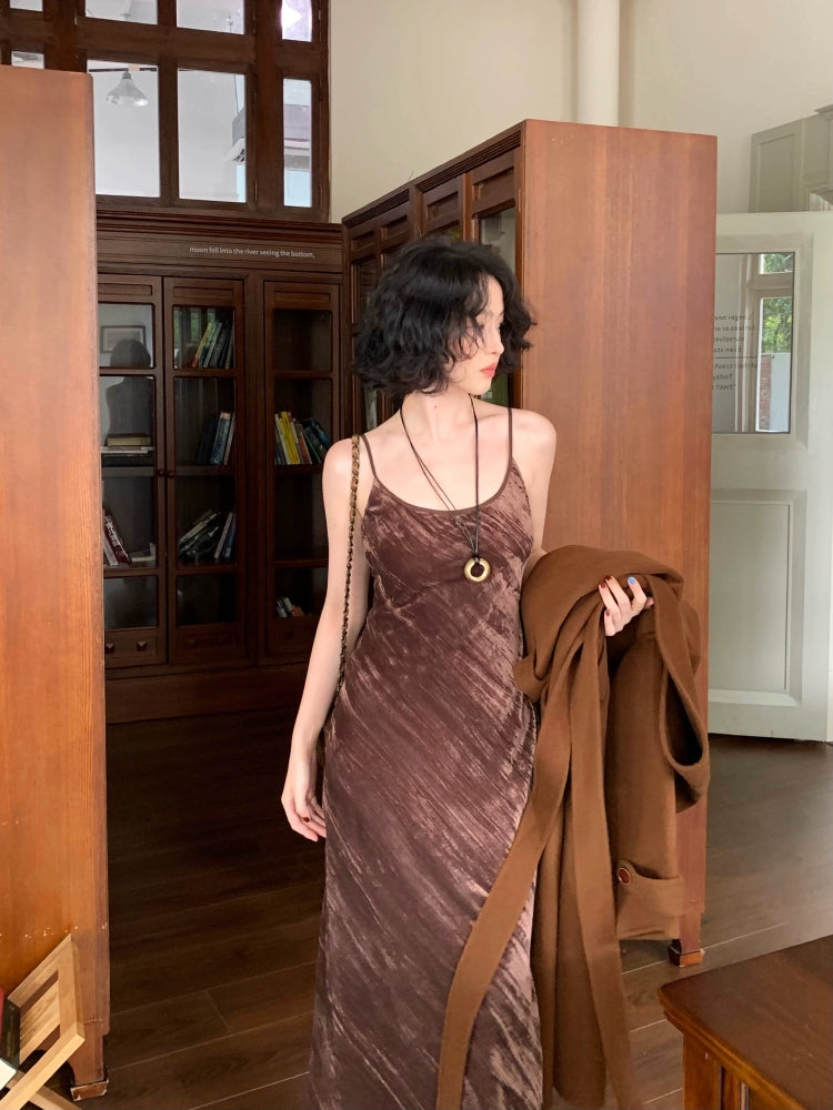 Velvet Slip Base Dress – Double 11 Retro Temperament Style