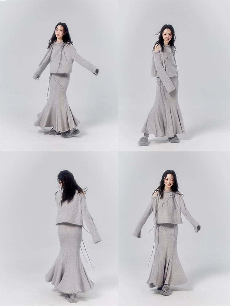 Thorn Rose Soft Feather Yarn Handmade Slim Fishtail Skirt