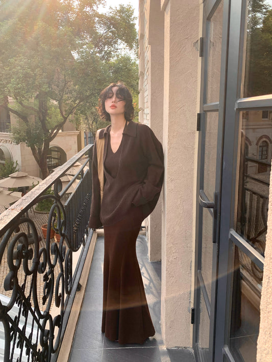 Jiu Wu Wool-Blend Layered Knit Two-Piece Set