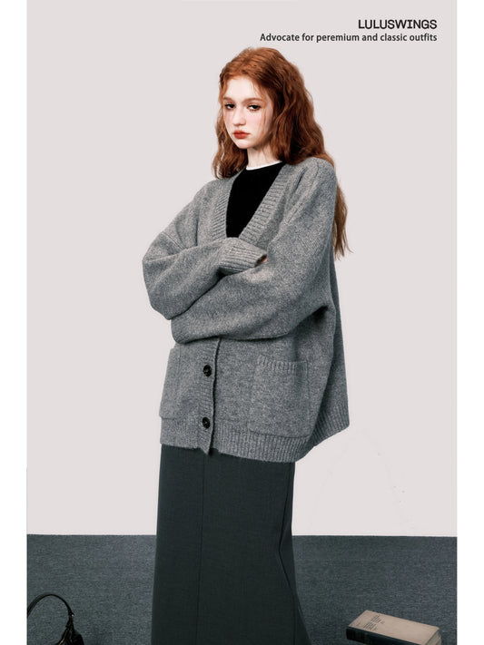 Cárdigan de lana gris perezoso - Grado alto