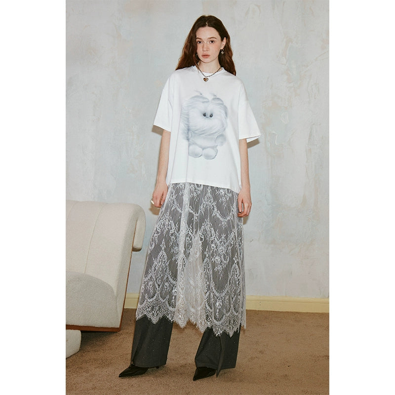 فستان تي شيرت من الدانتيل المرقعة القطيفة