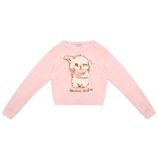 Cute Rabbit Plush Sweater | Soft Waxy Retro Sweater for Autumn/Winter