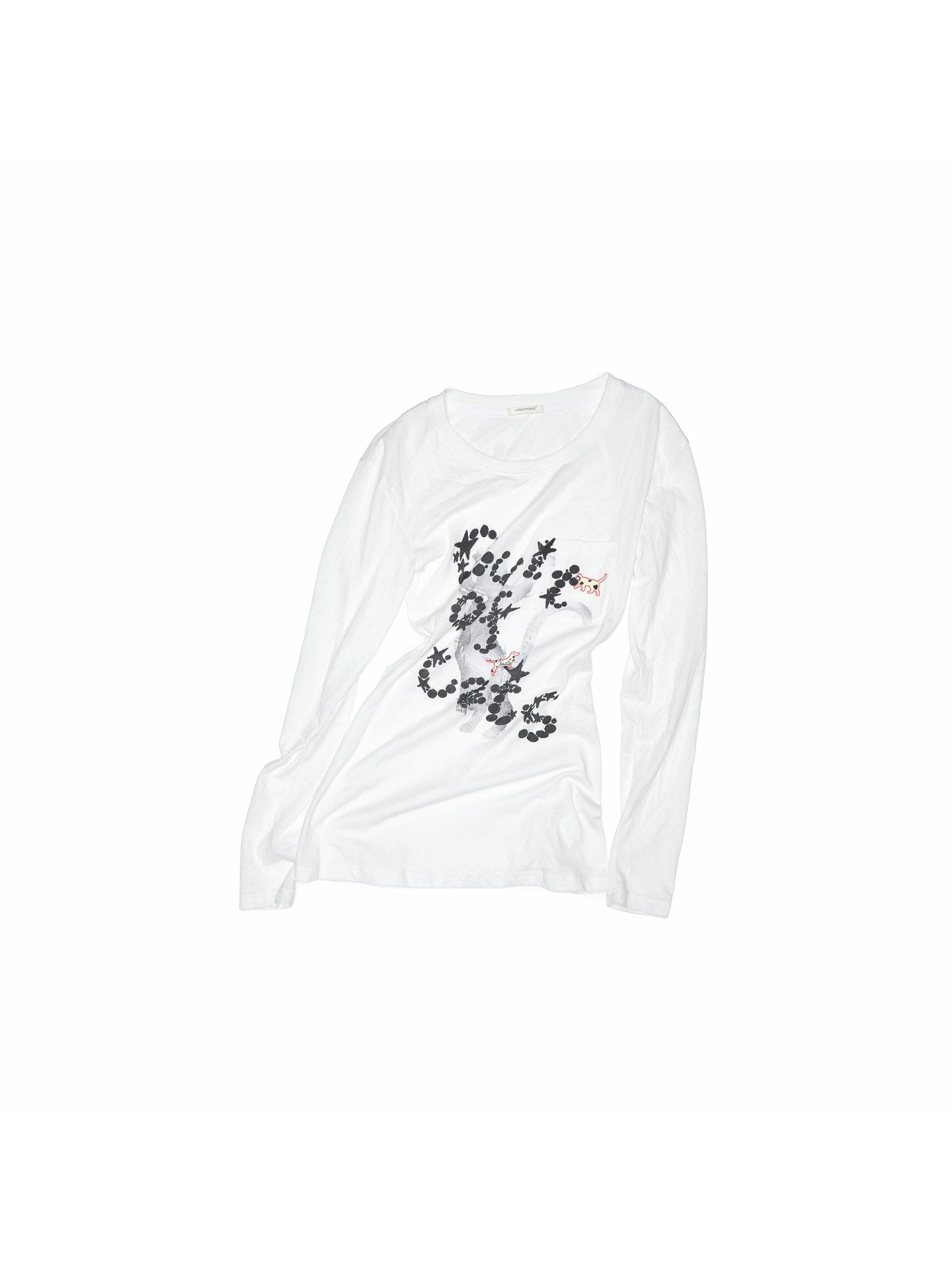 Cat Print Cut-Out Long Sleeve Top
