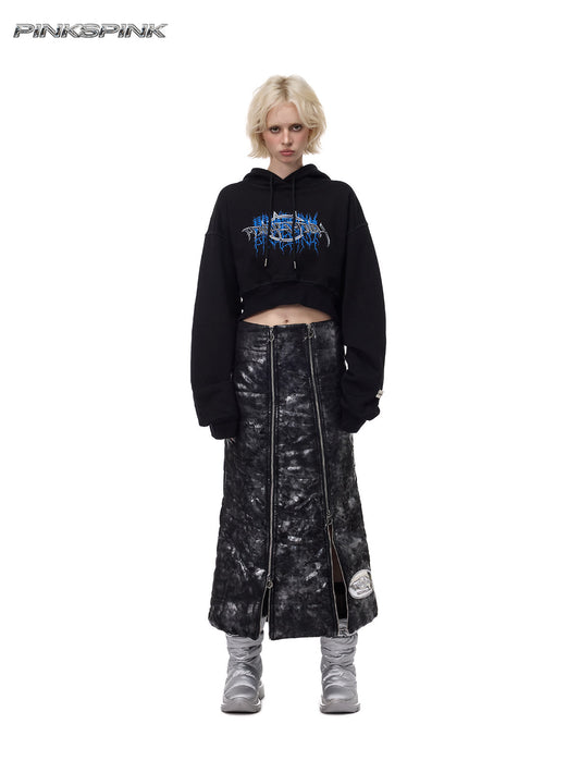 Electric Moon Double-Zip Quilted A-Line Y2K Unisex Skirt