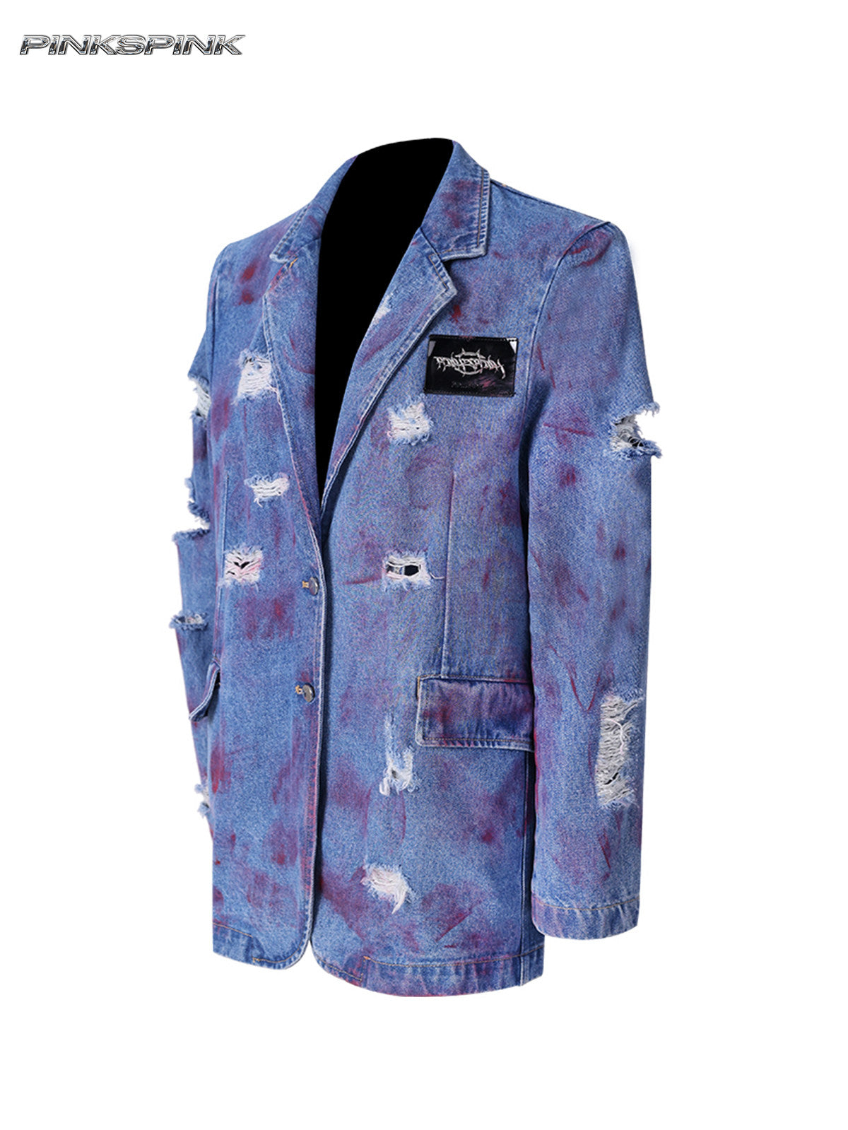 Distressed Shoulder-Padded Genderless Wasteland Denim Jacket