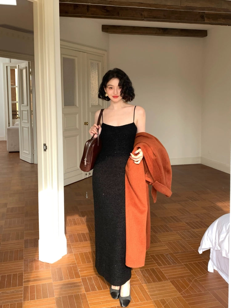 Xinghai Sequin Suspender Wool Dress – Radiant Winter Look
