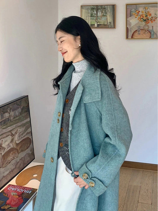 Reversible Cashmere Coat – Hepburn-Inspired Mid-Length Woolen Elegance
