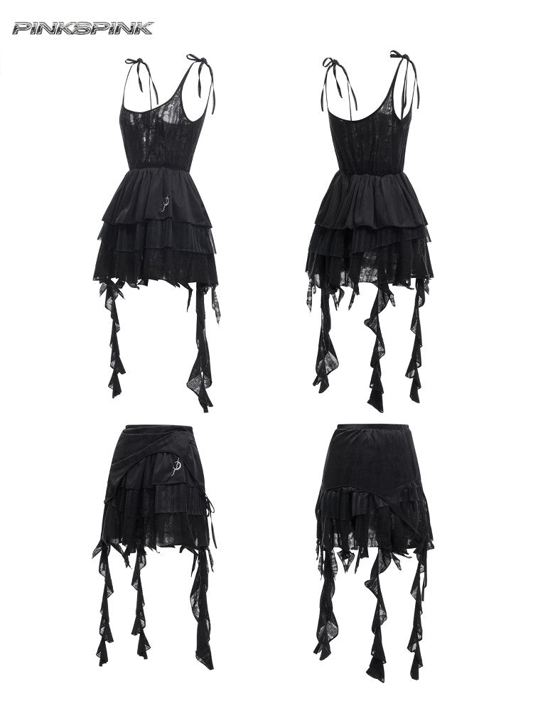 Two-Way Irregular A-Line Suspender Dress – Convertible Y2K Length