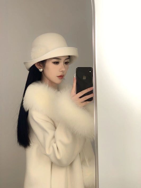 Elegant Tweed Cashmere Coat – Petite Gold Cloak Wool Jacket