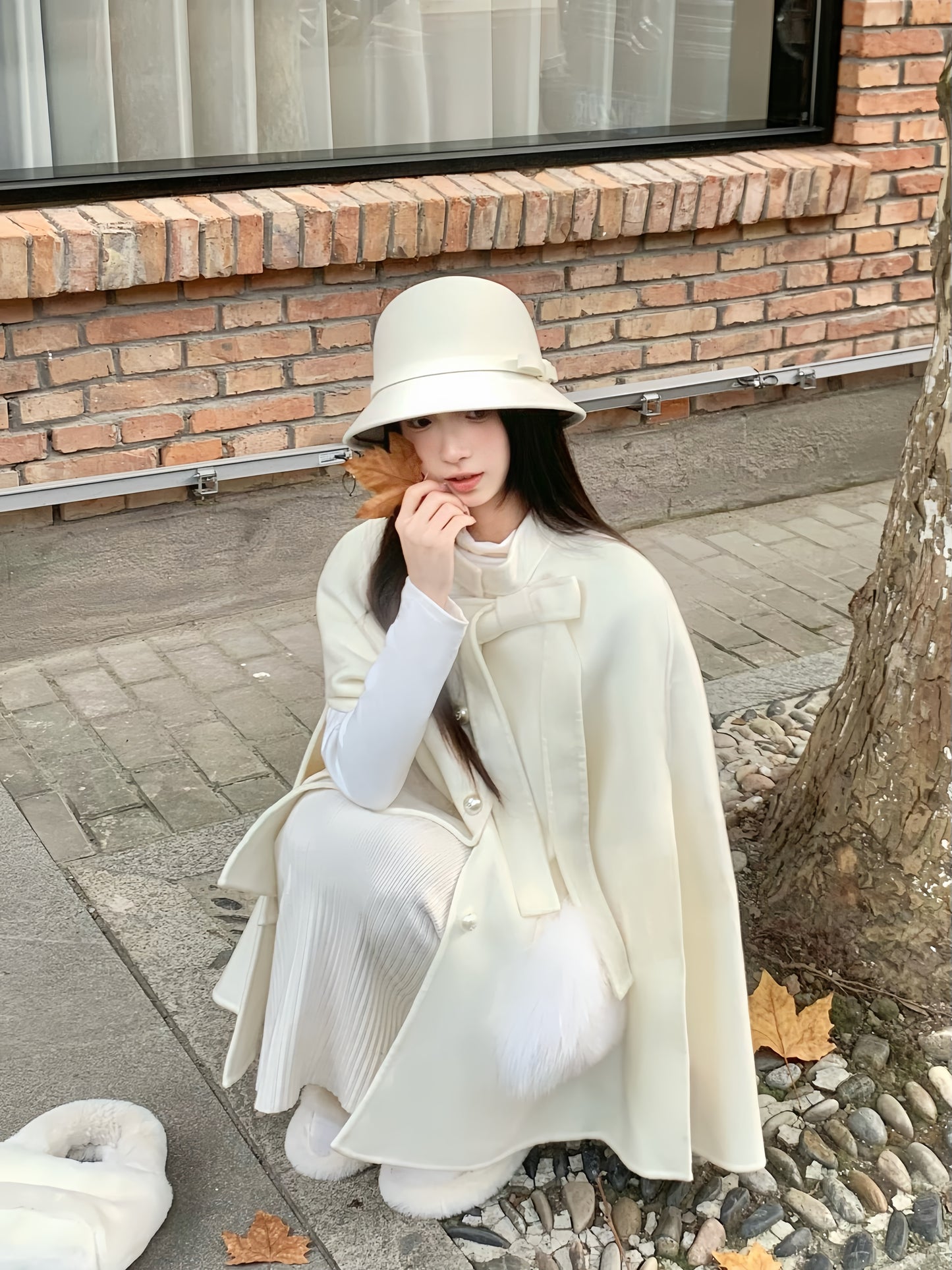 Elegant Golden Wool Coat – Luxurious Shawl Cape for Petite Frames