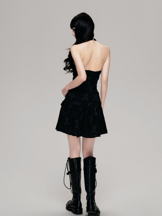 Floral Trim Backless Halterneck Dress (Summer Slim Fit)