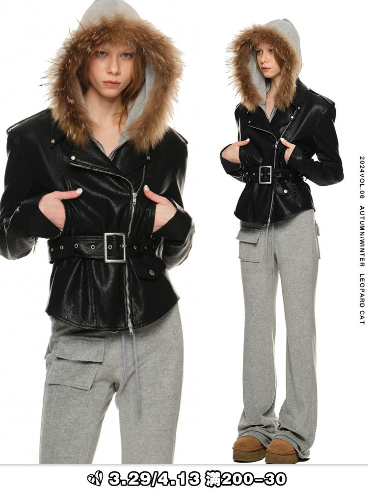 Cropped Slim Fit Black Biker Leather Jacket – Fall/Winter Classic Lapel Style