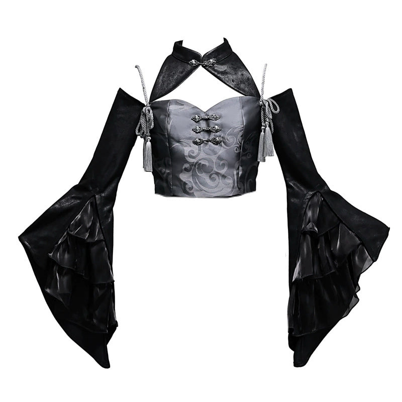 Dark Chinese Jacquard Tassel Top