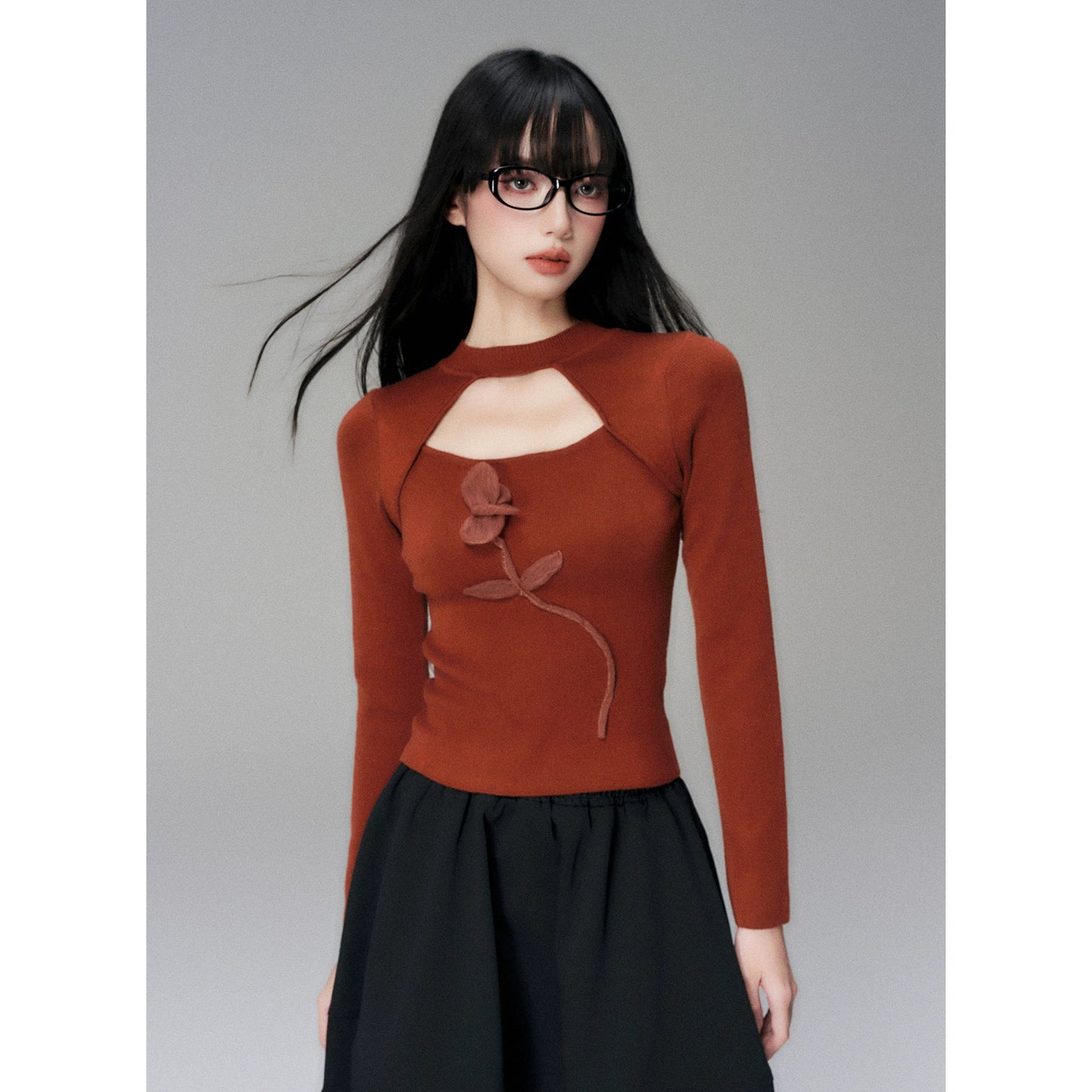 Tulip Cut-Out Slim Fit Knitted Sweater for Women