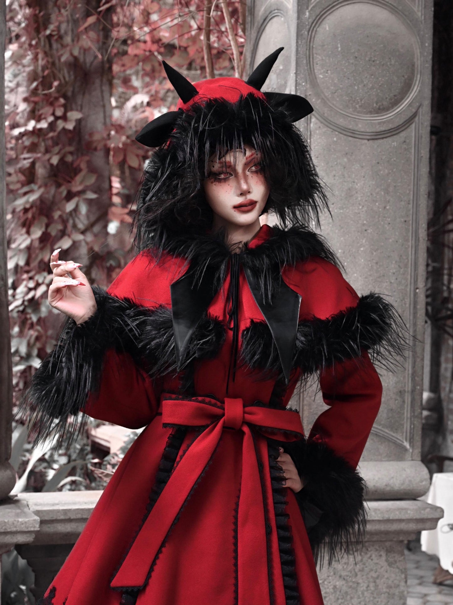 New Year's Carol Gothic Dark Wind Warm Sheep's Horn Little Devil Christmas Fur Hat