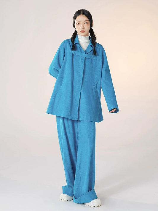 One Button Corduroy Jacket with A-Line Hem