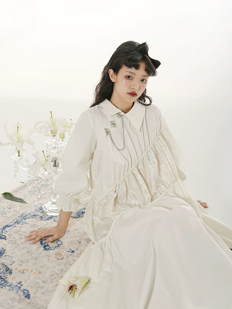 Original New Chinese Cheongsam Skirt - Milk Yellow Jacquard