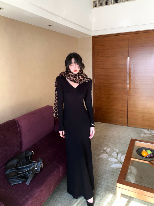 V-Neck Knit Maxi Dress
