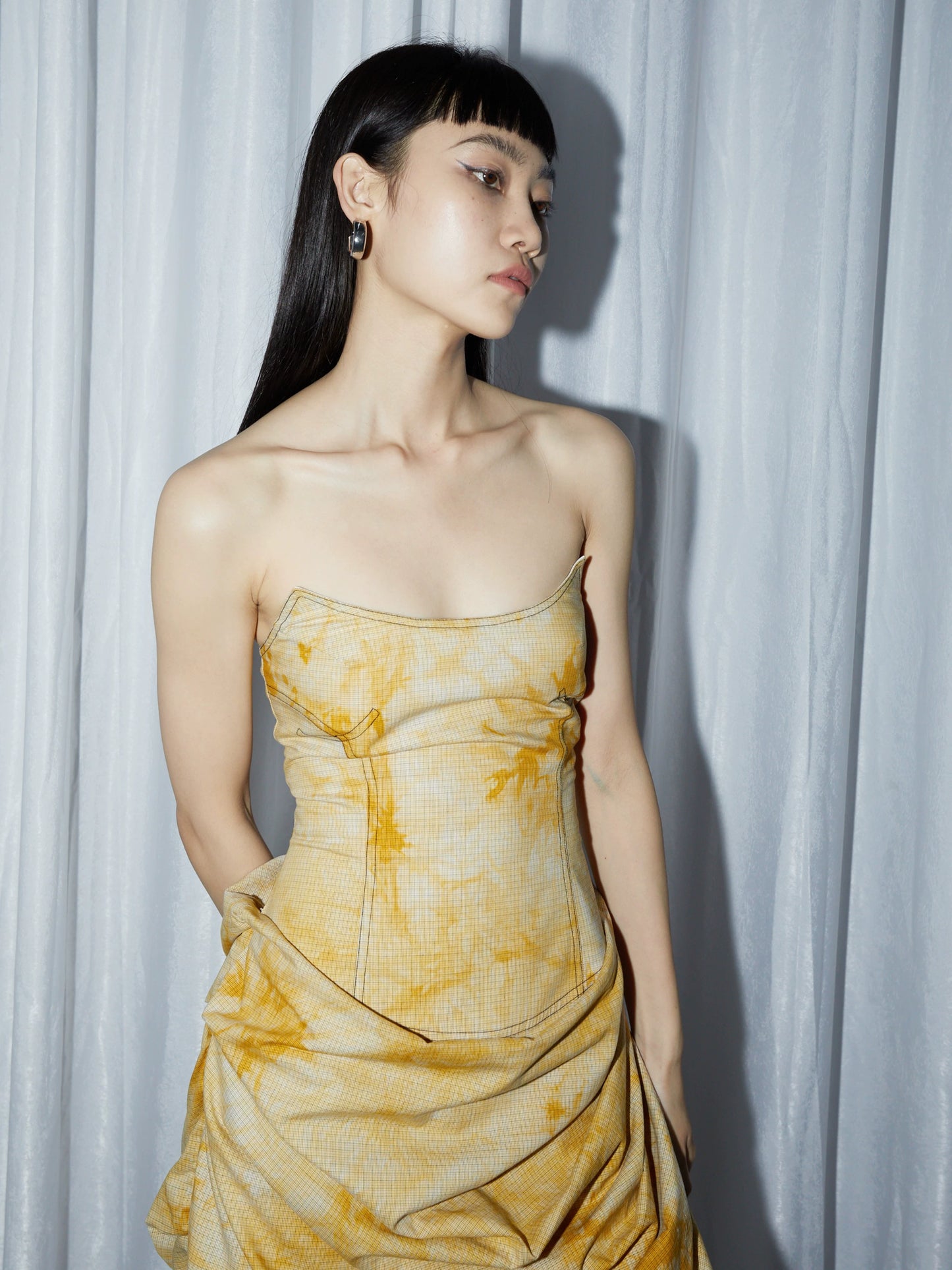 Vintage Tie Dye Backless Strapless Dress Q953