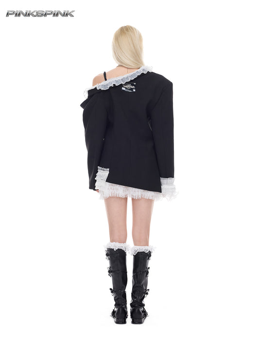 Irregular Lace Off-Shoulder Punk Ballet Y2K Set