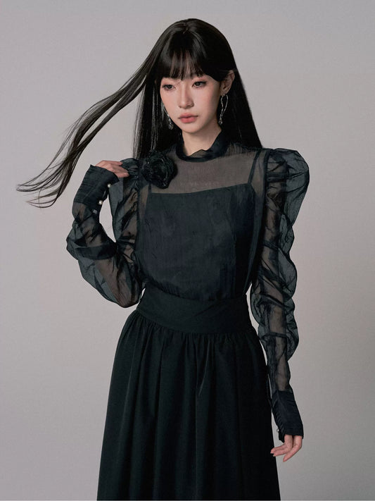 Sheer Puff Sleeve Suspender Top for Women (Luxury Design)