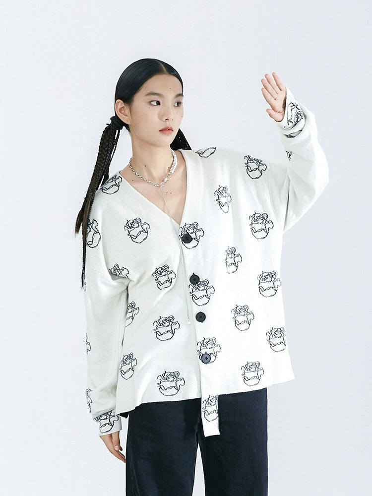 Original Line Rose Knitted Cardigan Loose V-neck
