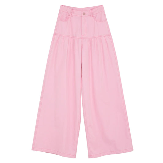 Rose rouge: pantalon à jambes larges plissées contrastées