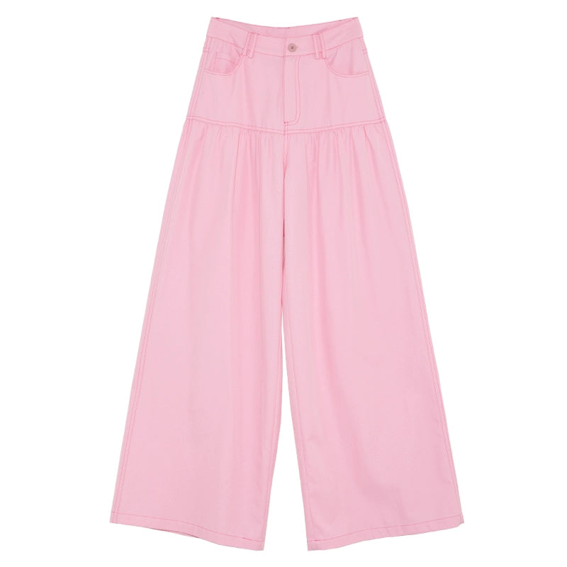 Rose Red: pantalones de piernas anchas plisadas de contraste